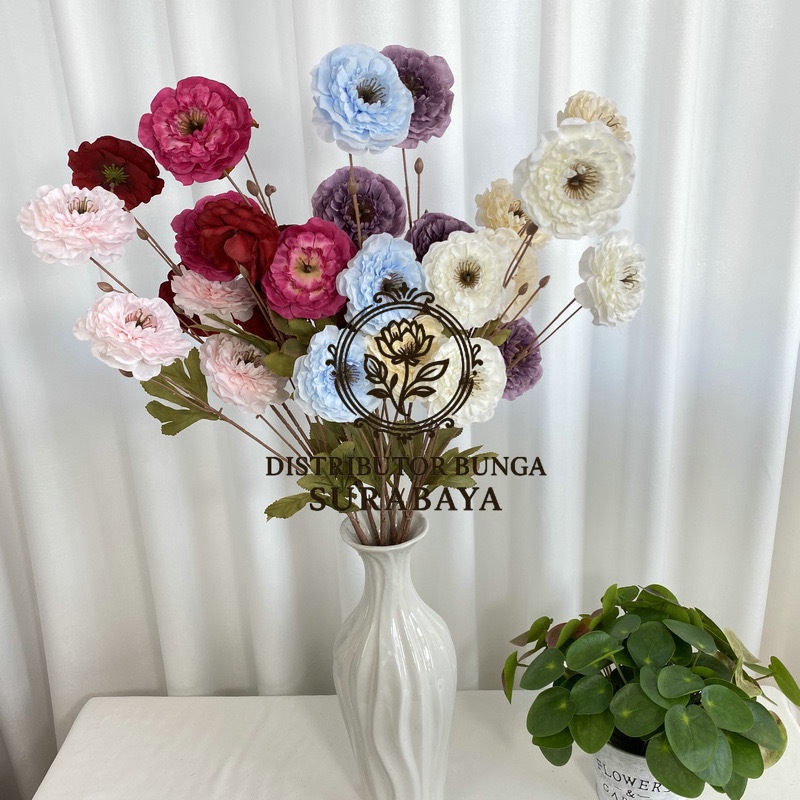 MELAPE CABANG 5 MELALEUCA PEONY BUNGA PALSU ARTIFICIAL FLOWER BUNGA MENJUNTAI TINGGI PANJANG PEONY B