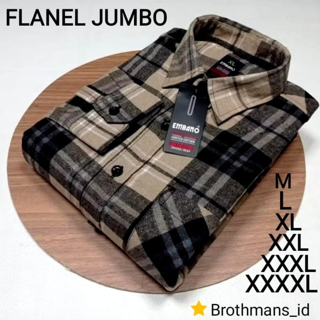 KEMEJA FLANEL OVERSIZE JUMBO PRIA DAN WANITA CREAM KEMEJA FLANEL JUMBO LENGAN PANJANG PREMIUM