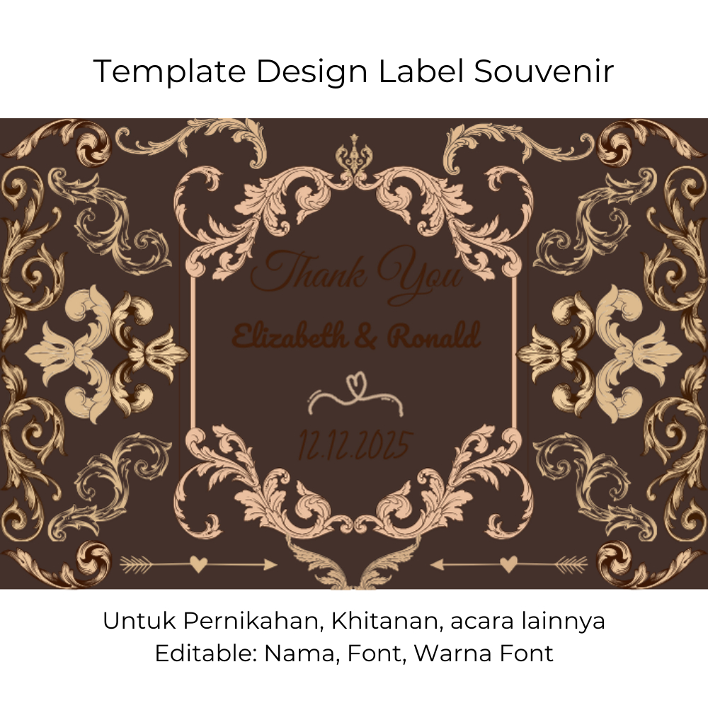 

Label Souvenir Pernikahan Custom – Desain Rich Brown Mewah, Nama & Tanggal Bisa Edit