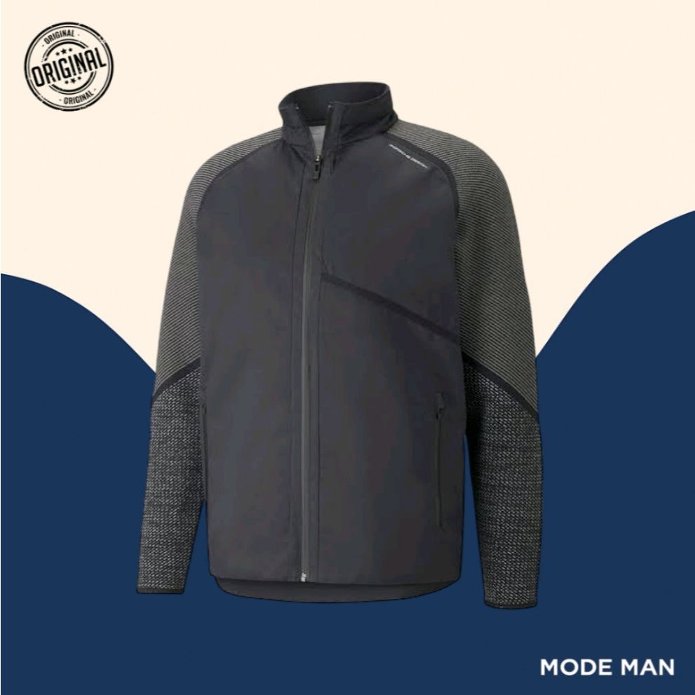 Puma Porsche Design Light Insulated Jacket – Jet Black – Jaket Ringan Pria Tahan Air, Outerwear Prem