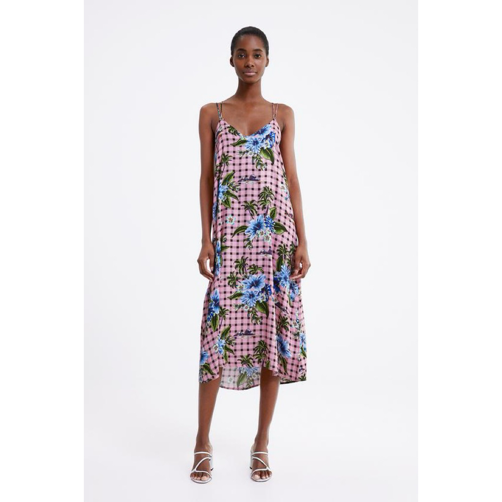 𝙋𝙍𝙀𝙇𝙊𝙑𝙀𝘿 Zara Pink Floral Print Sleeveless Maxi Long Dress Bunga Casual Fashion Wanita