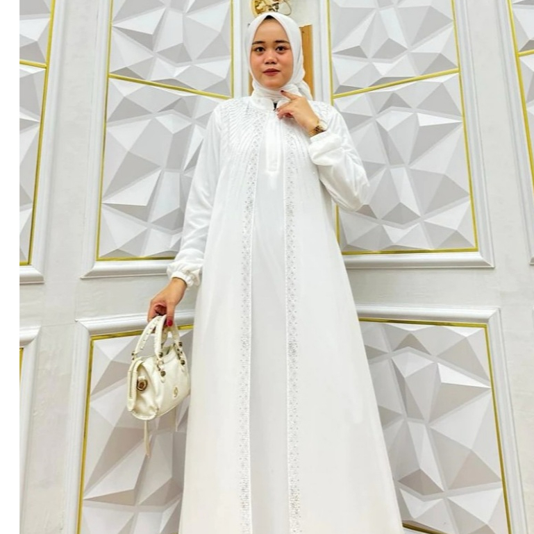 Gamis Abaya Pesta Mewah Seruty Putih Swaroski Premium Elegan Dress Kondangan Terbaru Lebaran Jumbo