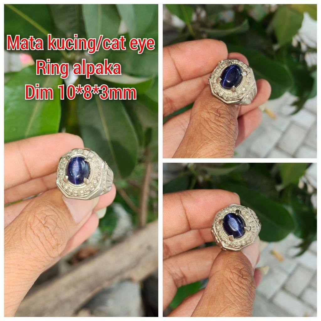 CINCIN PRIA BATU MATA KUCING HITAM KECIL RING ALPAKA GIGIK
