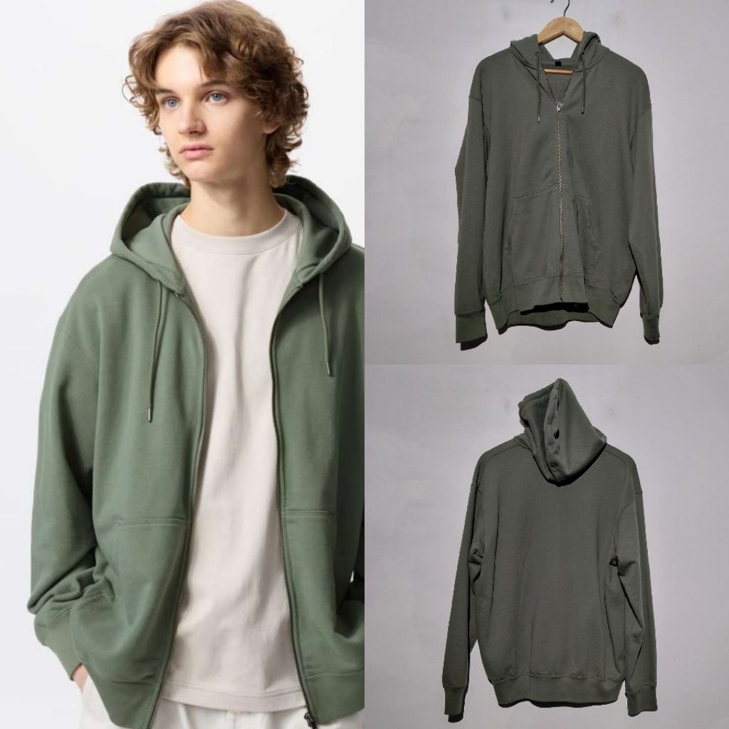 UNIQLO JAKET SWEAT HOODIE 54 GREEN HIJAU BARU ASLI ORIGINAL