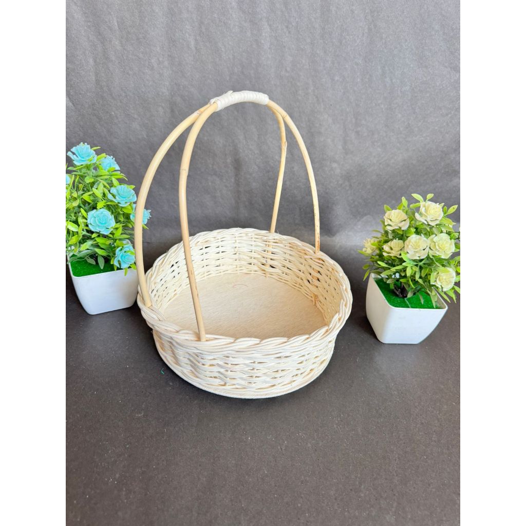 Keranjang Rotan Bulat Diameter 20 Cm Alas Triplek / Keranjang Rotan Bulat Besar