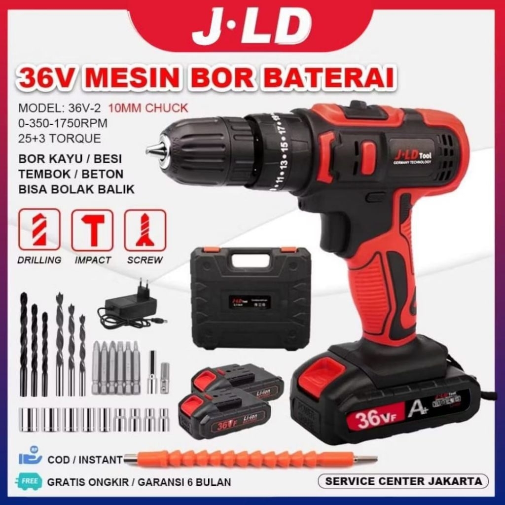 JLD 36VF Mesin bor baterai bor 36-2 bor Impact listrik bor cordless murah 13mm 10mm Bor cas