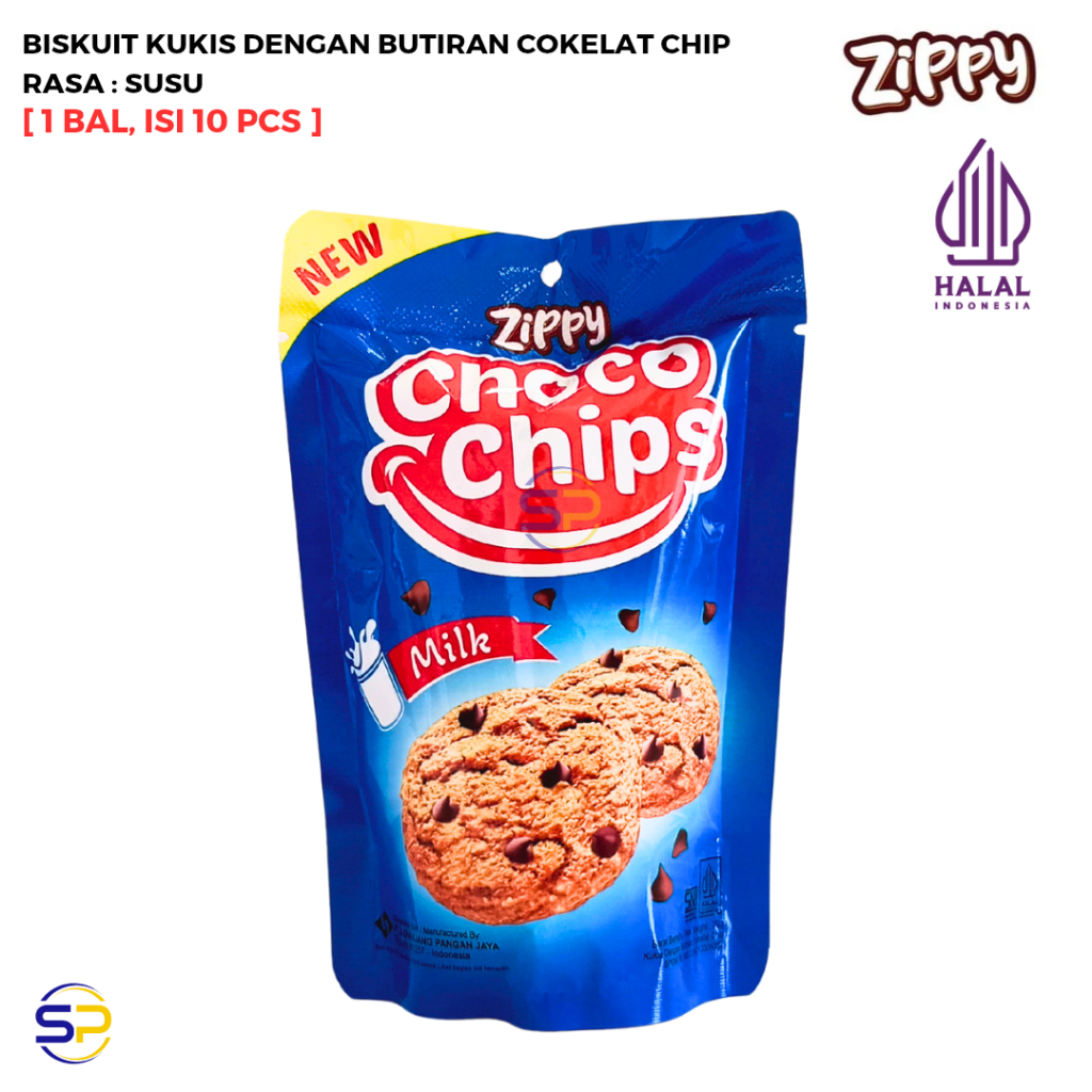 

ZIPPY POUCH CHOCO CHIPS Biskuit Kukis Dengan Butiran Cokelat Rasa Susu Isi 10 Pcs