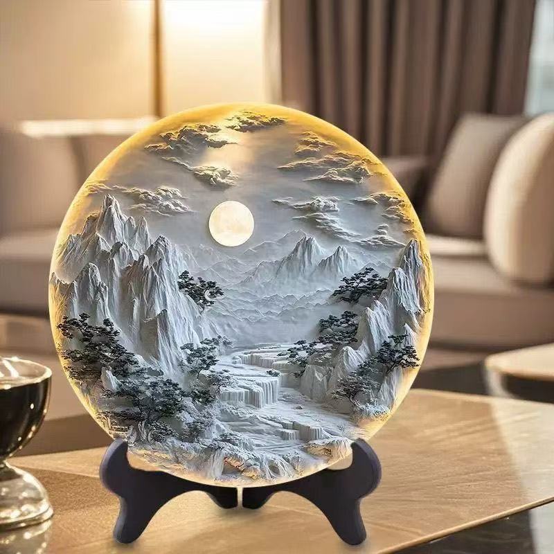 Ornamen Mural Relief Tiga Dimensi Lanskap China Dekorasi Dinding Ruang Tamu