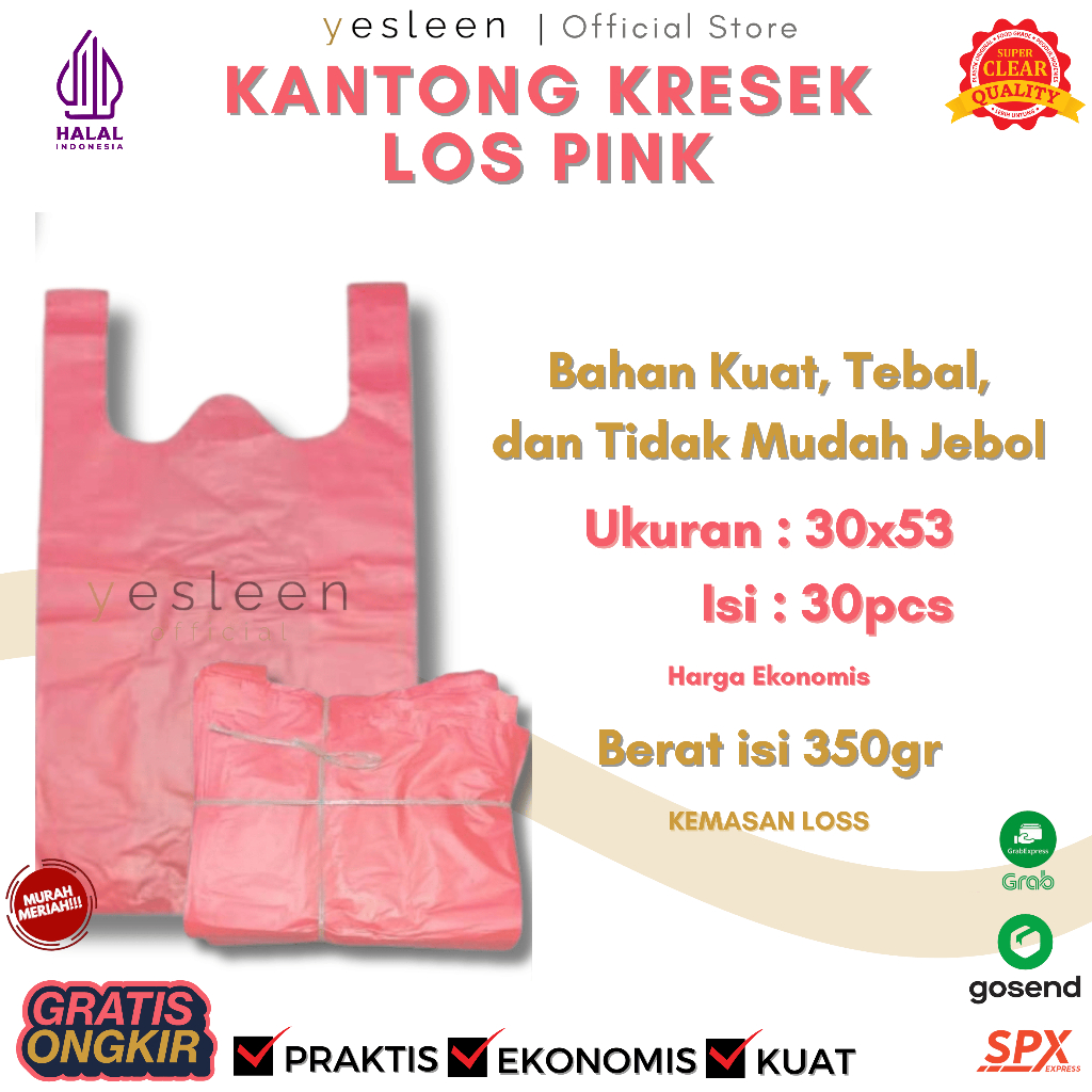 PLASTIK KRESEK LOS PINK | KANTONG KRESEK IKAT WARNA PINK EKONOMIS | PLASTIK WARUNG / PASAR UKURAN 30