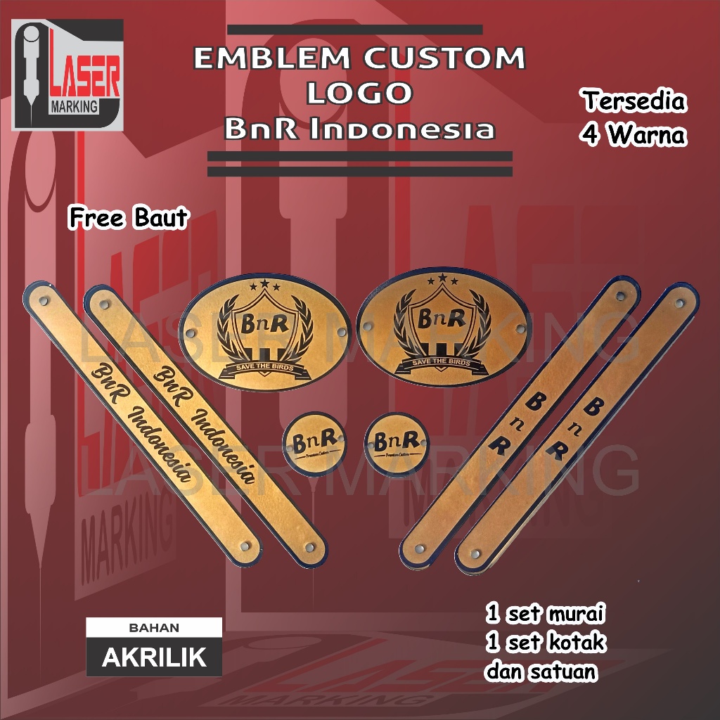 EMBLEM LOGO BnR INDONESIA SANGKAR BURUNG 1SET MURAH BAHAN AKRILIK/ EMBLEM AKRILIK ACRYLIC