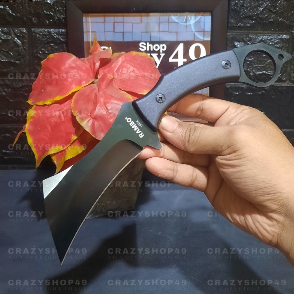 Pisau Survival Outdoor Rambo 1948A Solid Steel Ergonomis Include Sarung