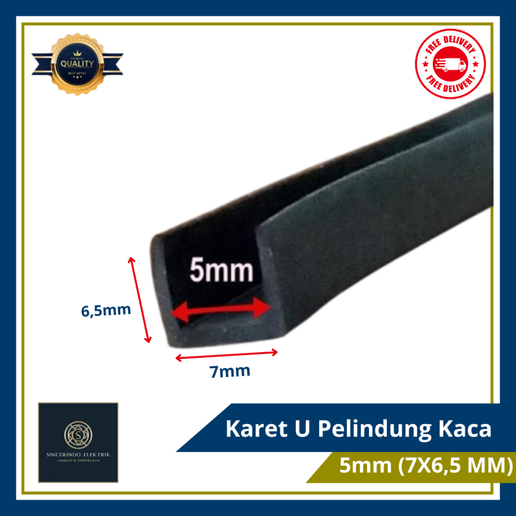 Karet U Pelindung Kaca 5mm Karet List U Jepit Plat 5mm (7X6,5 MM)