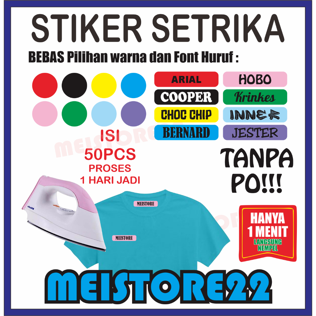 

MS22 Sticker label Nama Sablon Setrika isi 50pcs bisa pakai gosokan