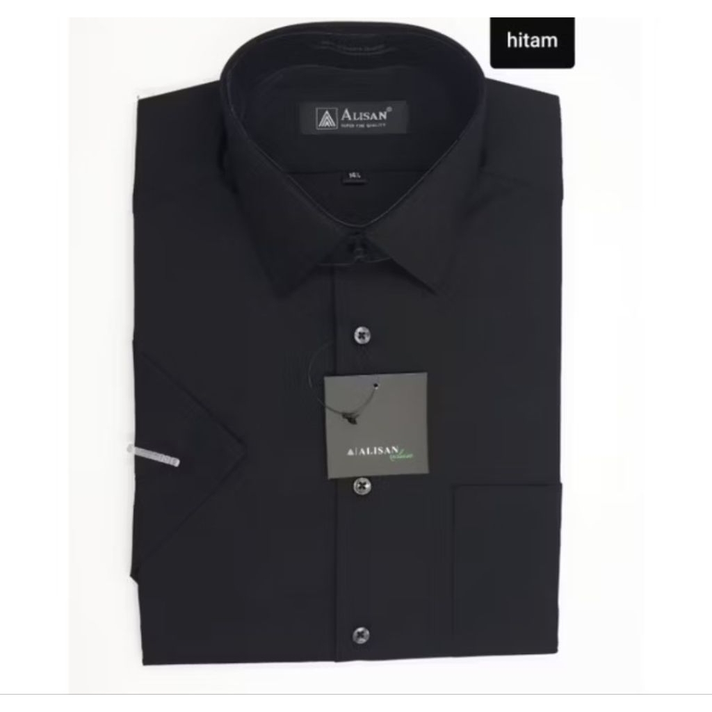 kemeja alisan | putih & hitam | warna polos | lengan pendek | formal
