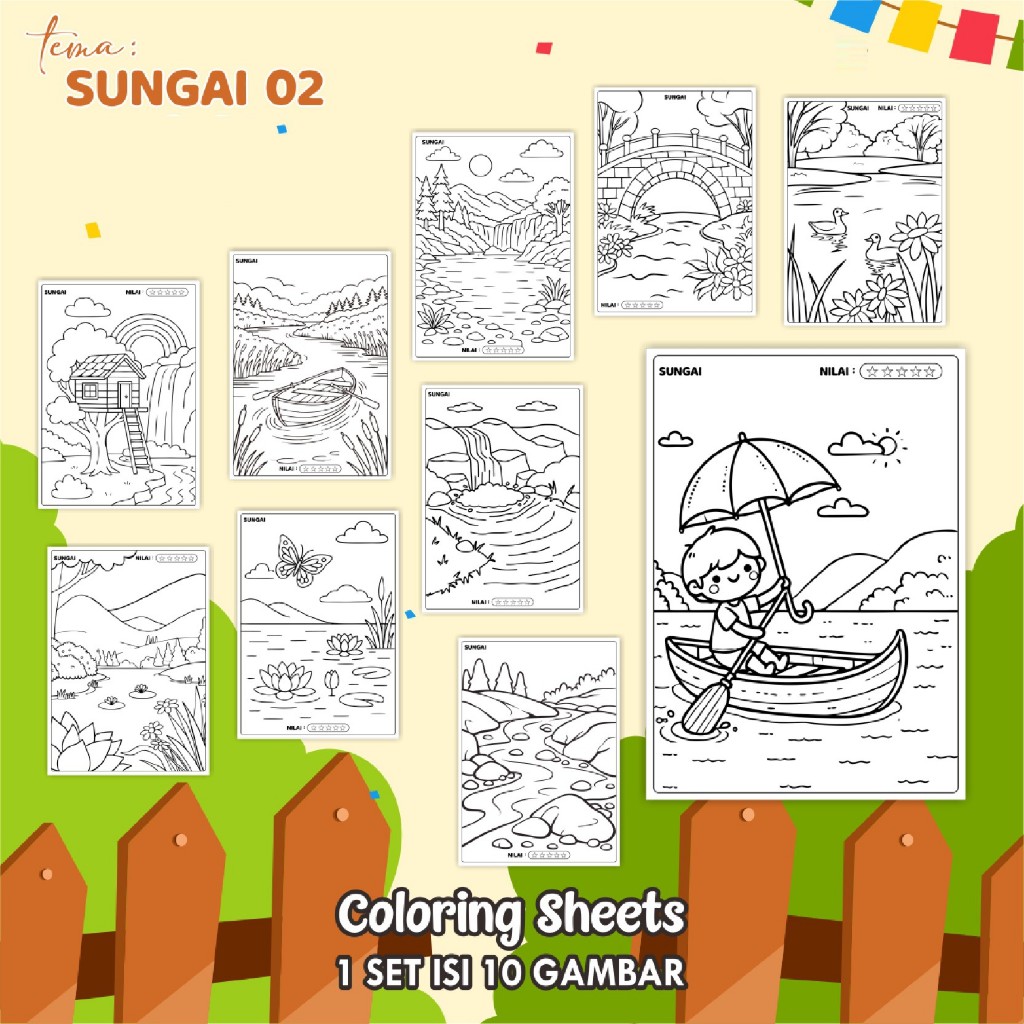 

(SUNGAI 02) KERTAS MEWARAI ANAK UKURAN A4 - LEMBAR MEWARNAI MURAH READY STOCK - COLORING SHEETS ANAK PAUD/TK