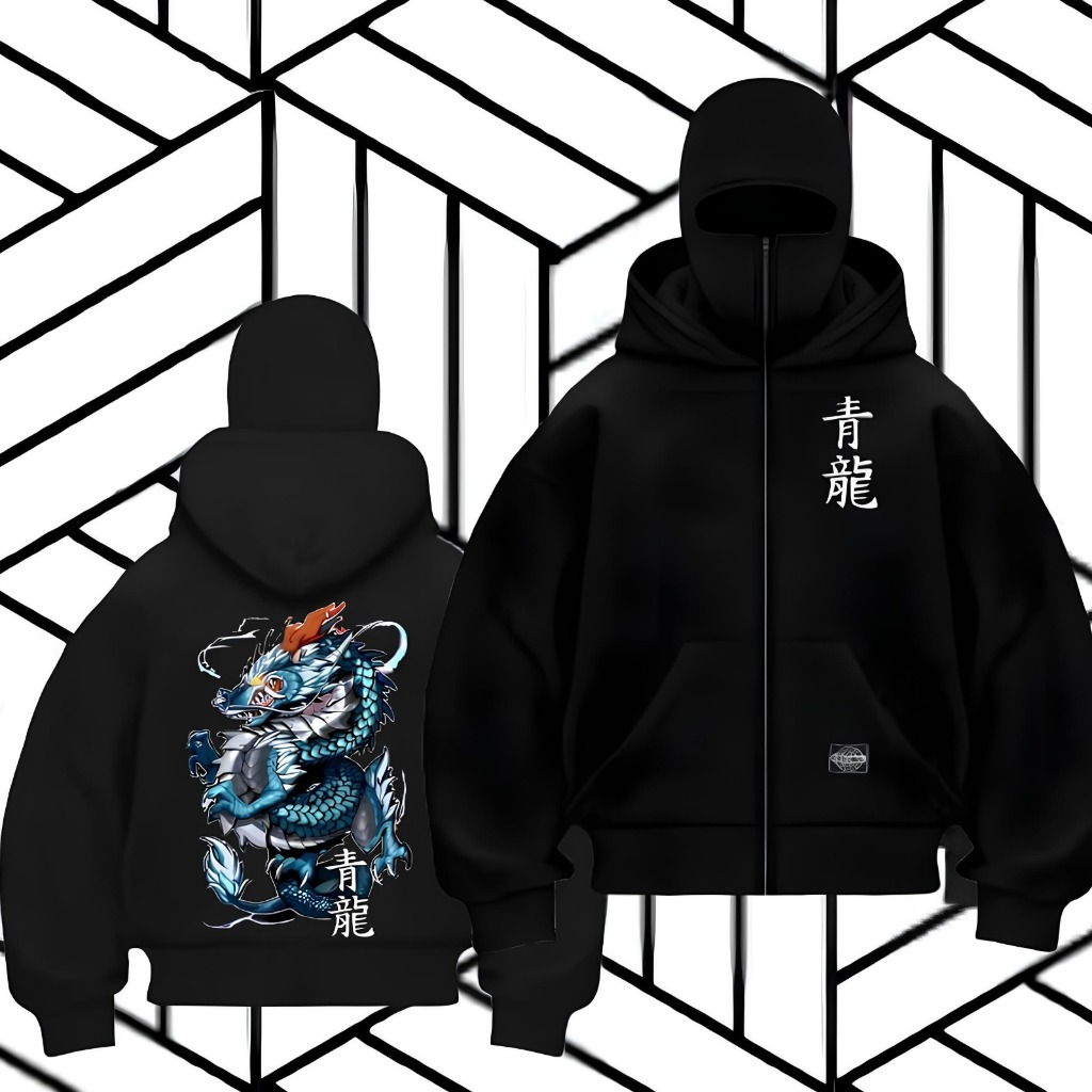 JAKET NINJA - HOODIE NINJA - HOODIE ZIPPER BALACLAVA HITAM LOGO DRAGON NAGA PREMIUM UNISEX