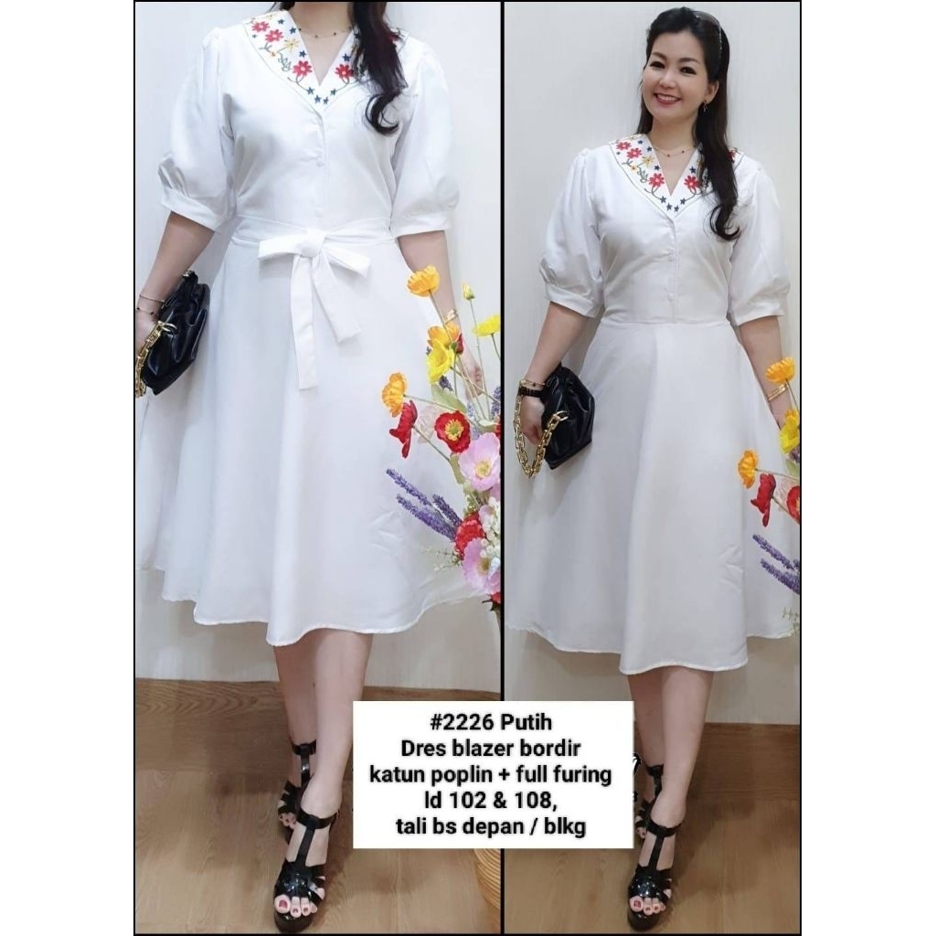 Dress Blazer Putih Bordir - Midi Dress - Dress Korea - Dress Casual Formal Pesta