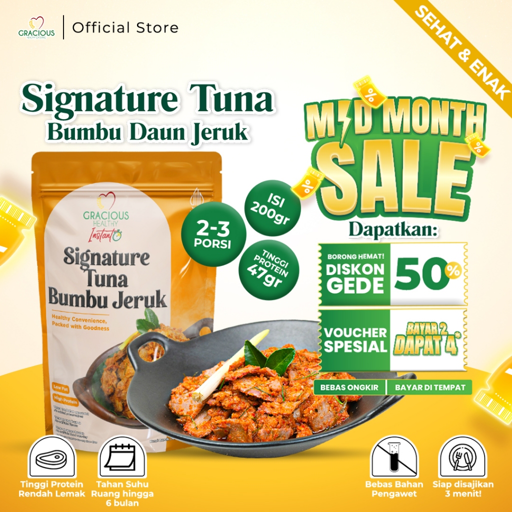 

Gracious Signature Tuna Bumbu Daun Jeruk - Protein 47gr (Makanan Instant Sehat Siap Saji)