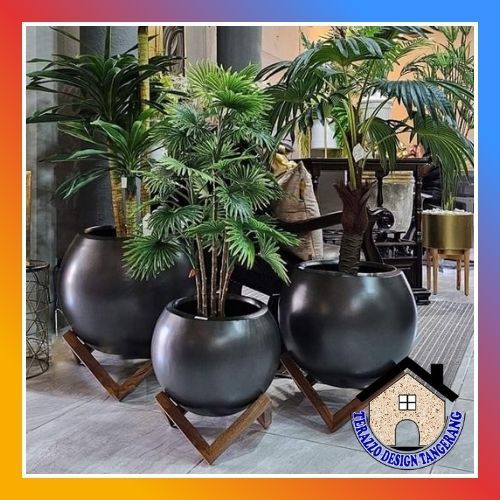 Pot terrazzo tipe bola hitam doff