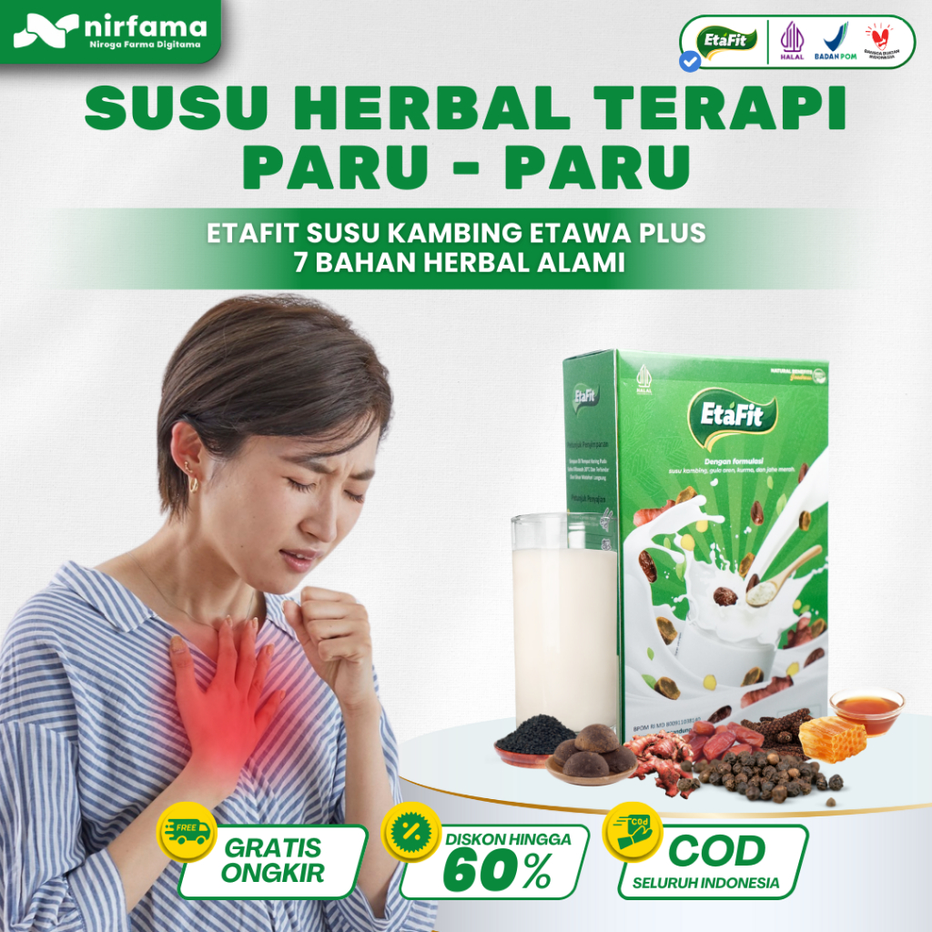 

ETAFIT - Susu Kambing Etawa Bubuk Murni 100% Asli Original - Herbal Terapi Paru Paru dan Masalah Pernafasan - 1 Box
