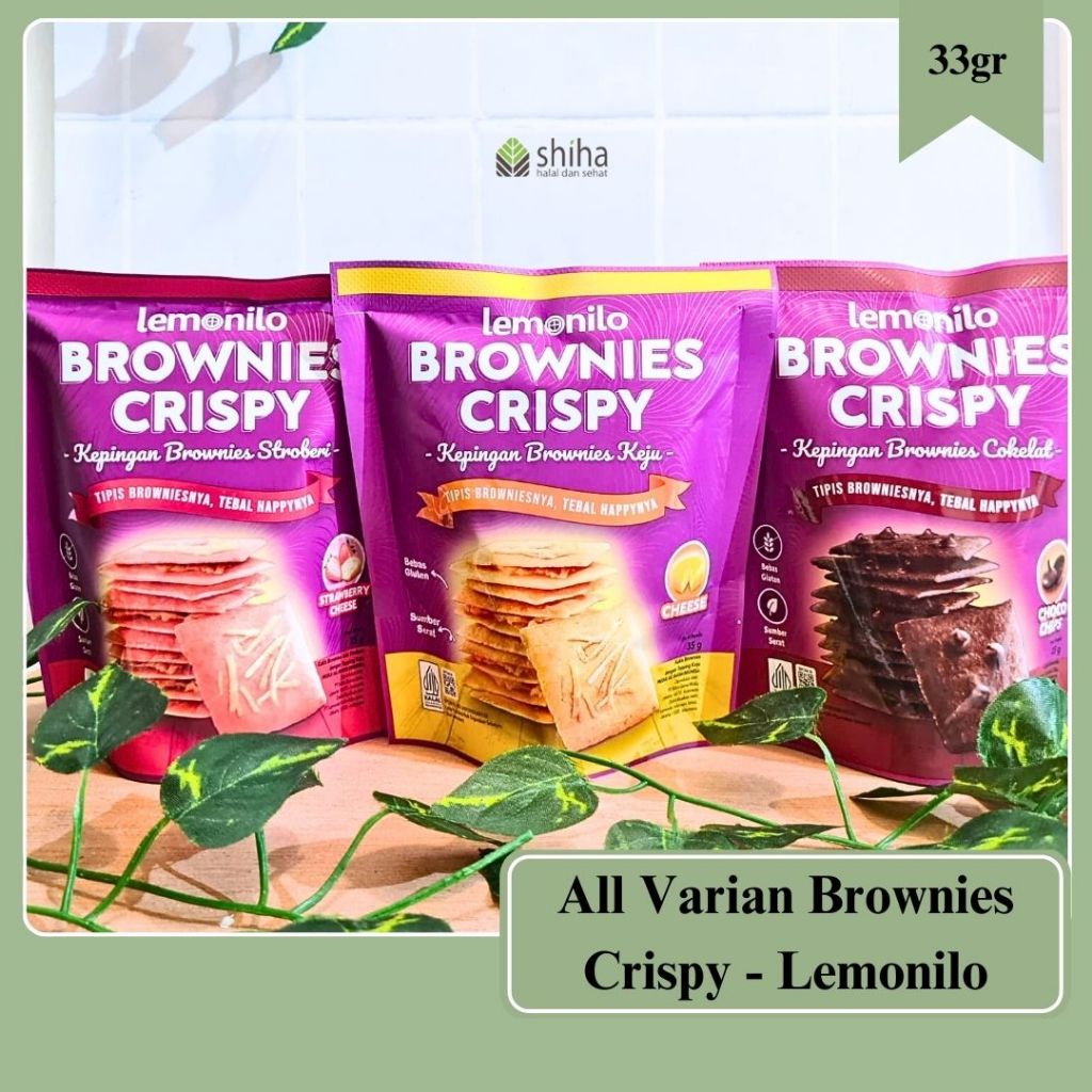 

Lemonilo Brownies Crispy Snack Sehat / Cemilan Sehat 35gr |Cheese|Choco Chips|Strawberry|Warungshiha