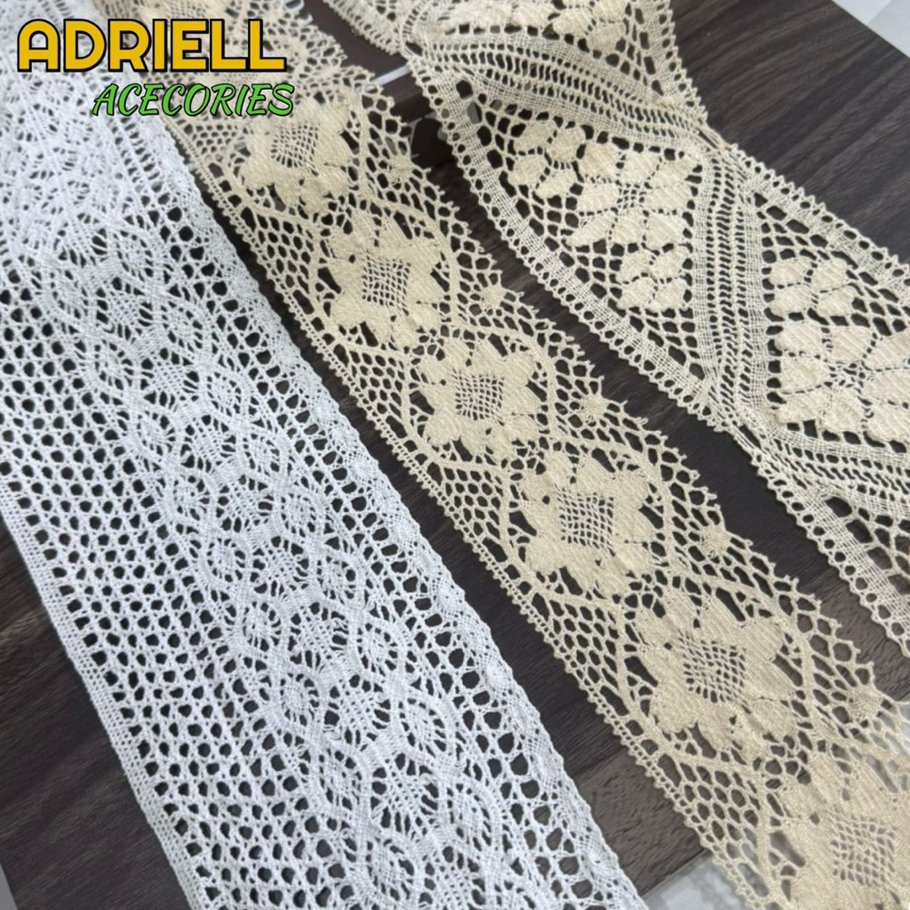 renda kait lebar,renda rajut,renda katun rajut lebar harga permeter