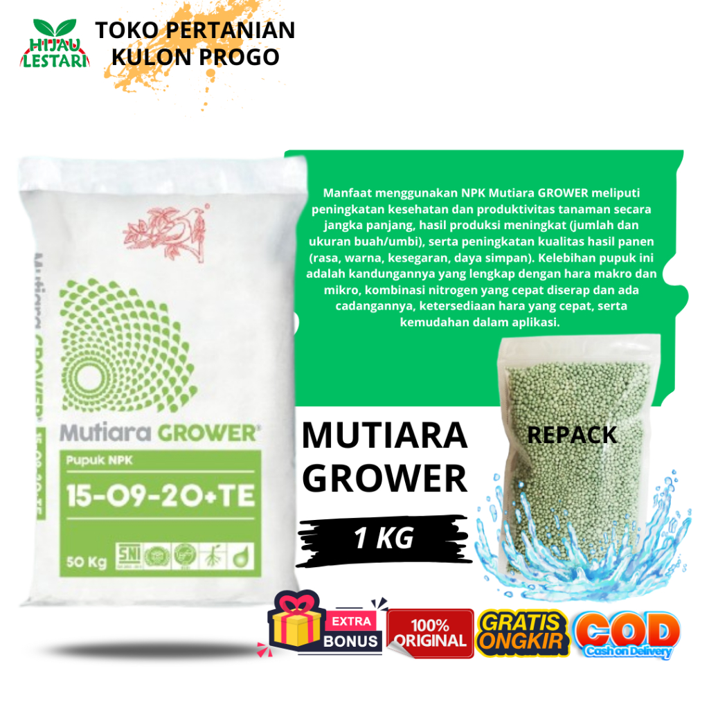 Pupuk Grower NPK 15-09-20+TE 1KG Original Kemasan Plastik Repack / Pupuk NPK Grower 1 KG