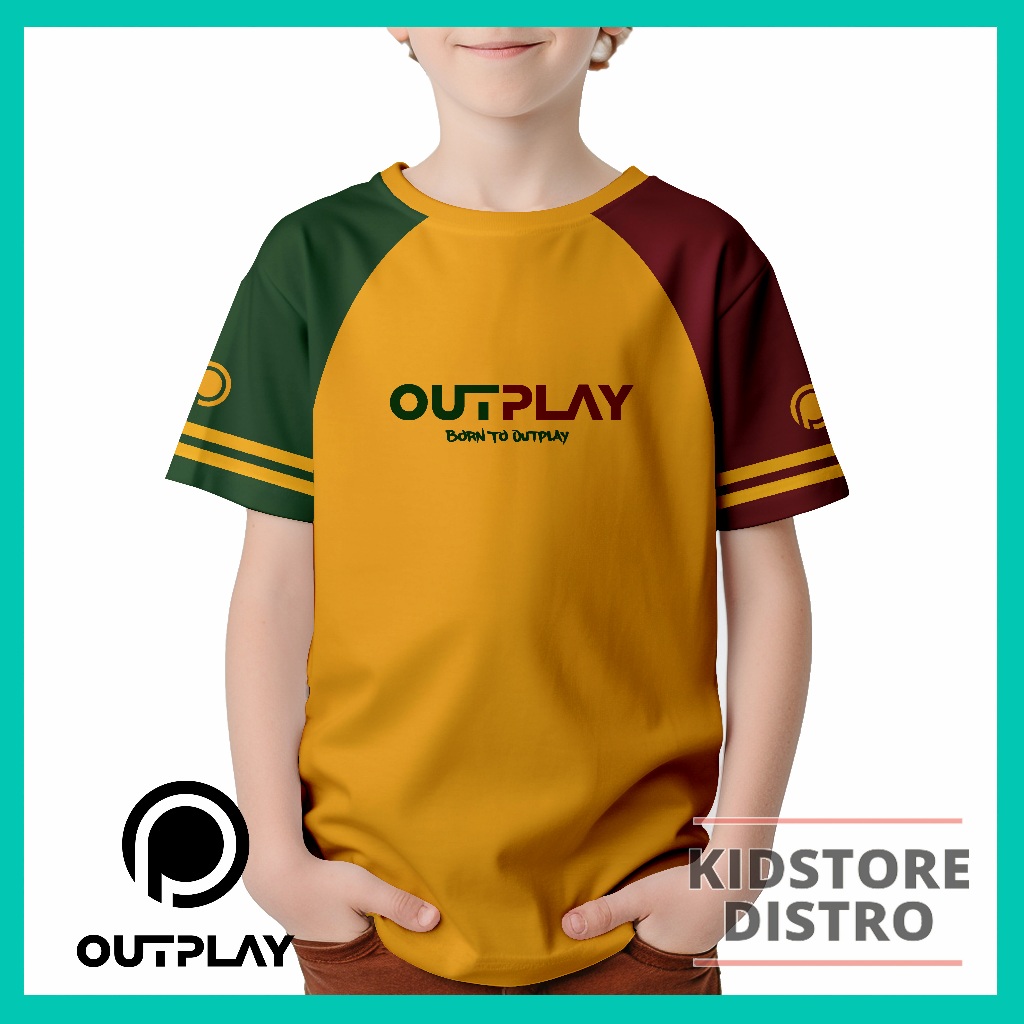 Outplay Kaos Distro Anak Raglan Lengan Pendek Cotton 30s Unisex Usia 6-16 Tahun Remaja Tanggung