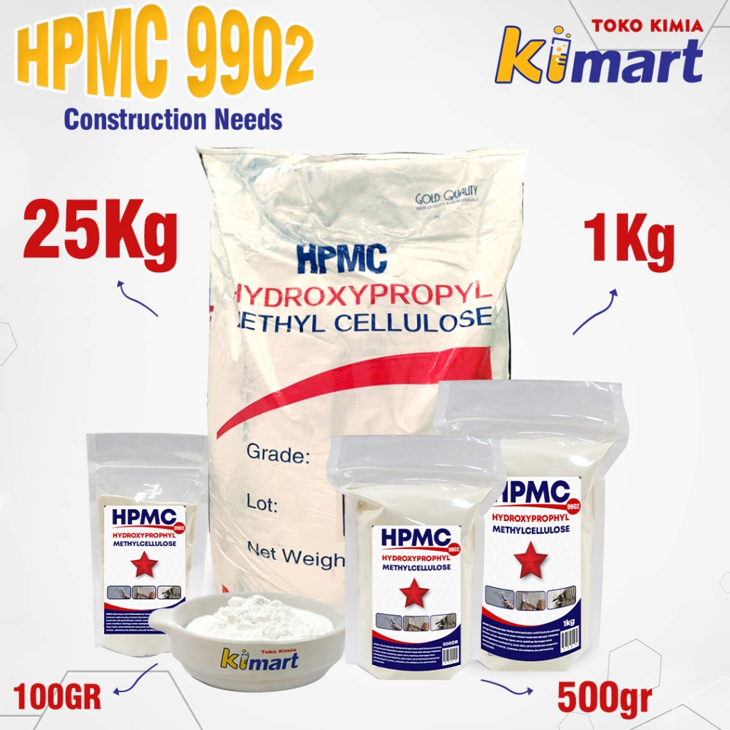 HPMC 9902 untuk konstruksi Plester Semen Hydroxypropyl Methylcellulose Tile Adhesive 1KG 500GR 100GR