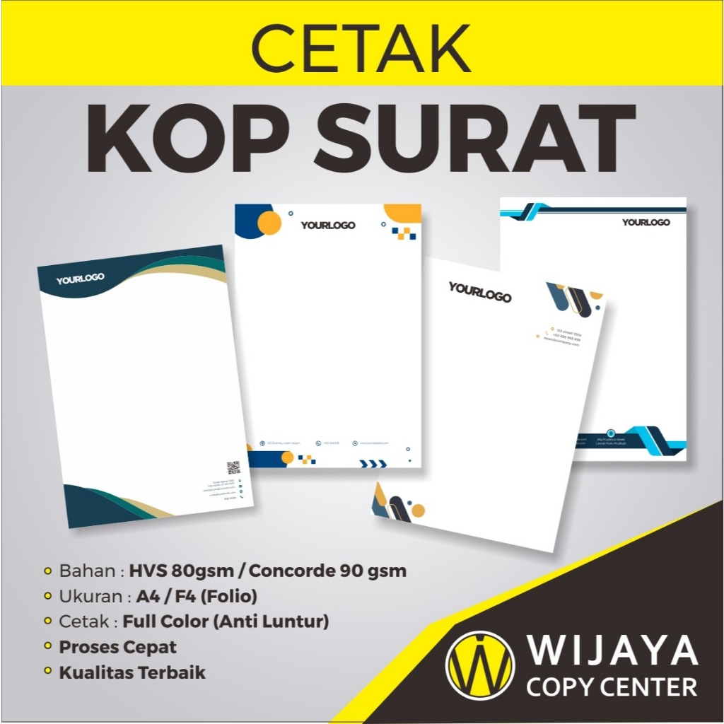 

Kop Surat Custom Full Warna Ukuran A4 F4 Hvs 80gr