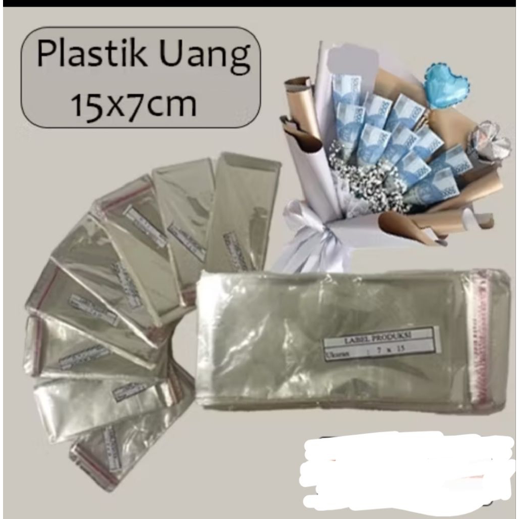plastik uang kertas untuk buket/plastik opp UK.15x7cm isi 100