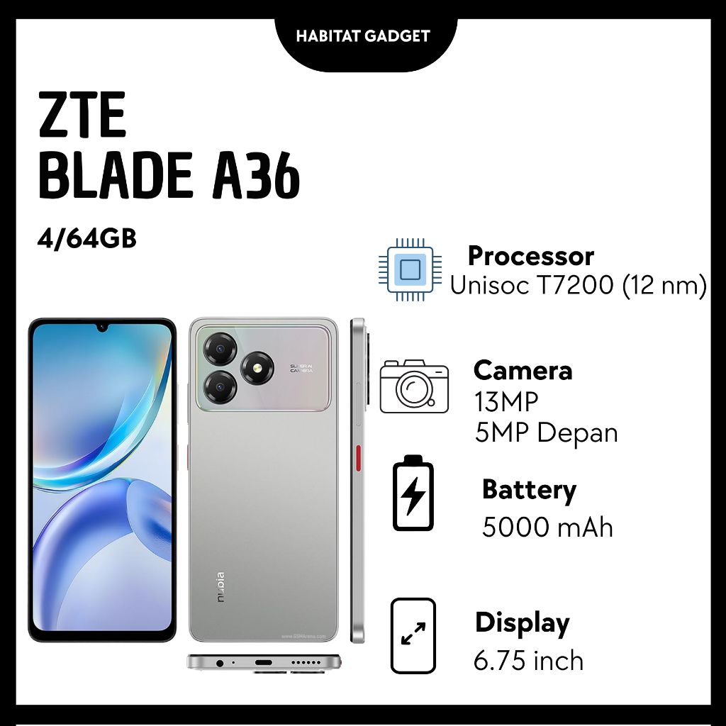 ZTE Nubia Blade A36 4/64GB Garansi 2025, 6.75" IPS LCD