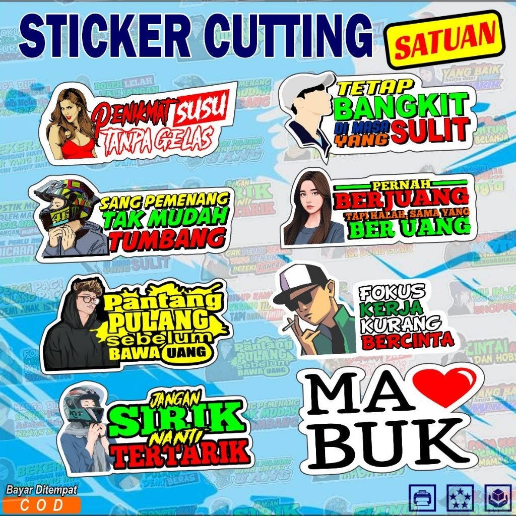 

Sticker cutting kata kata keren satuan,stiker satuan,stiker cutting kata kata viral