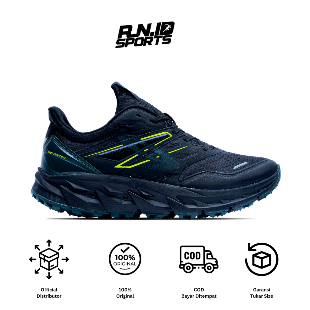 Sepatu Trail Running 910 Nineten YUZA EVO - HITAM/HIJAU TUA/JINGGA