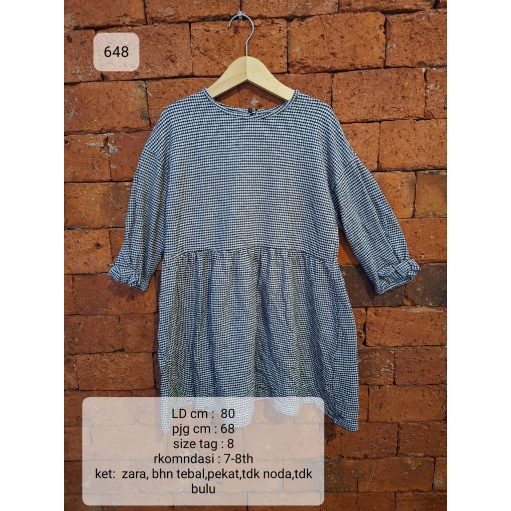 DRESS KOTAK-KOTAK HITAM PUTIH ANAK 7-8 TAHUN LENGAN BALON MURAH (648)