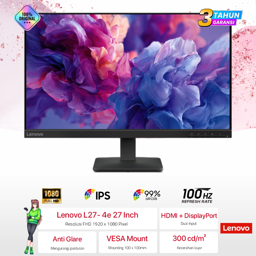 Monitor Lenovo L27-4E 27 Inch Full HD IPS 99% sRGB HDMI Borderless / Monitor Lenovo L27-4E