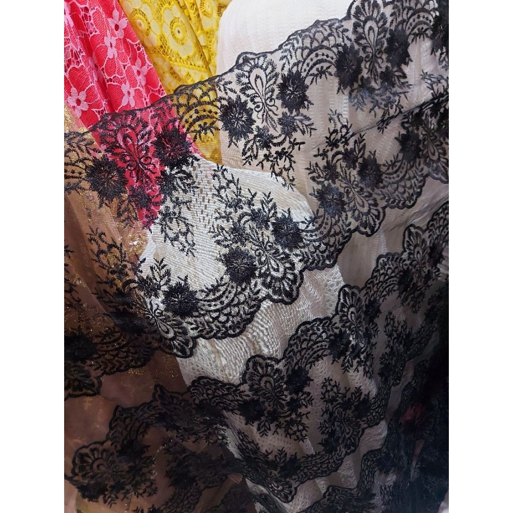 kain tile bordir Premium  - kain tile bordir original  - kain tile bordir hitam pekat ( hitam ) dr