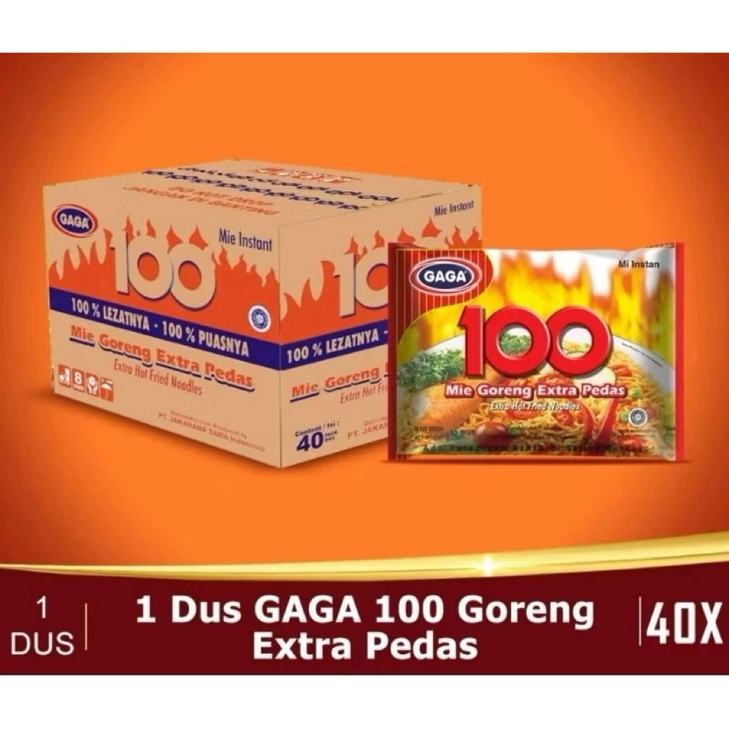 

mie instant/ Mie gaga 100/Mie goreng extra pedas/ 1 kardus isi 40 bungkus