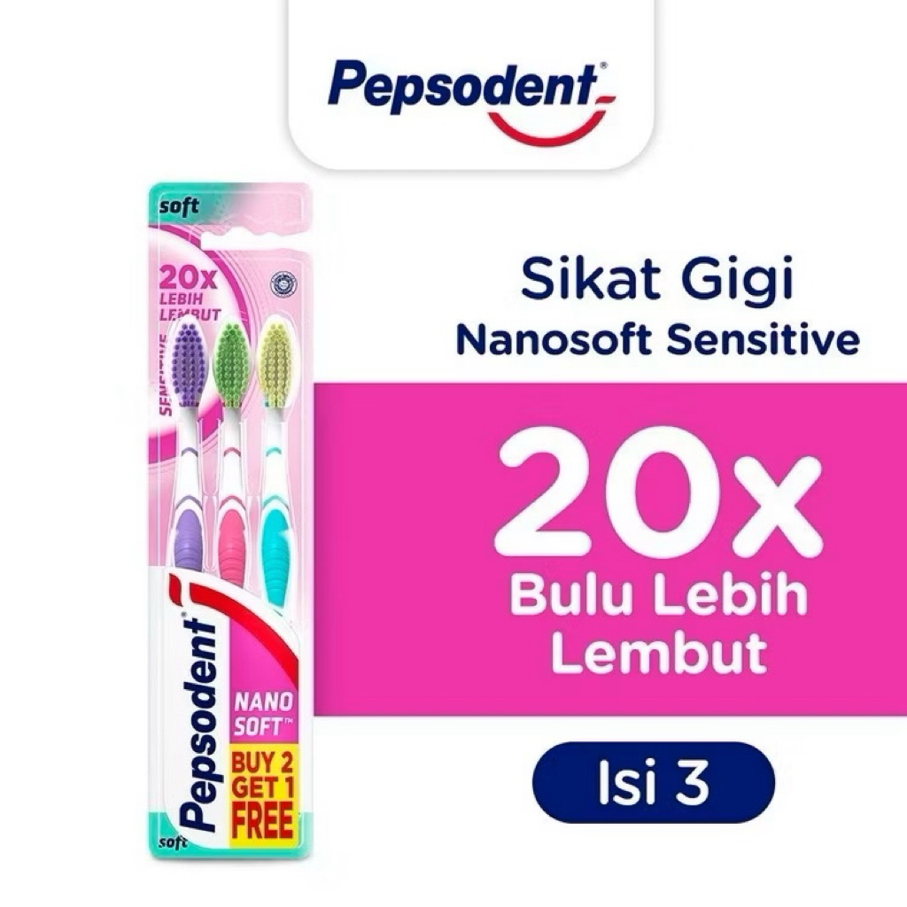 Pepsodent Sikat Gigi Nano Soft Sensitive isi 3 pcs