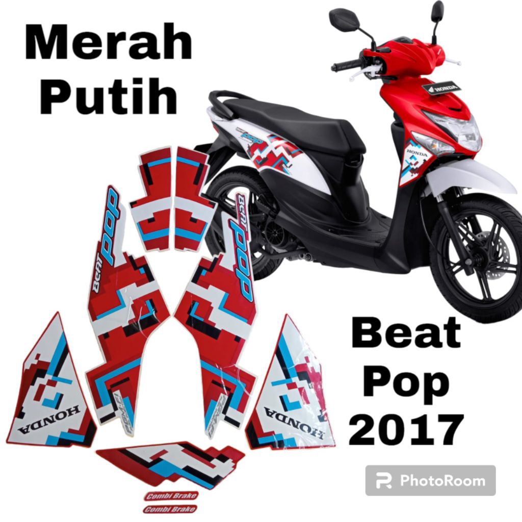striping honda beat pop 2017 merah putih, lis motor honda beat pop 2017 merah putih