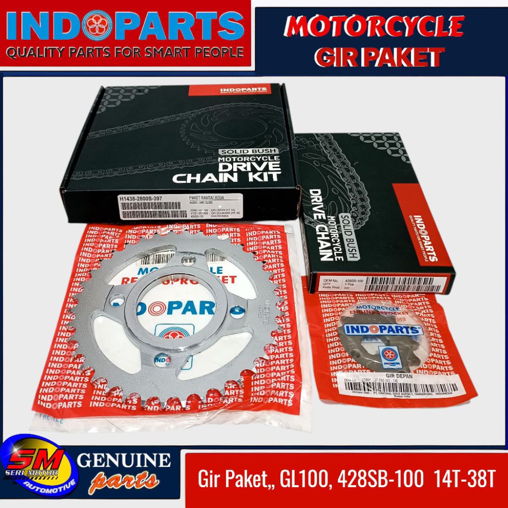 Gear Set Paket Honda GL100 Original Indoparts 428SB-100/14-38