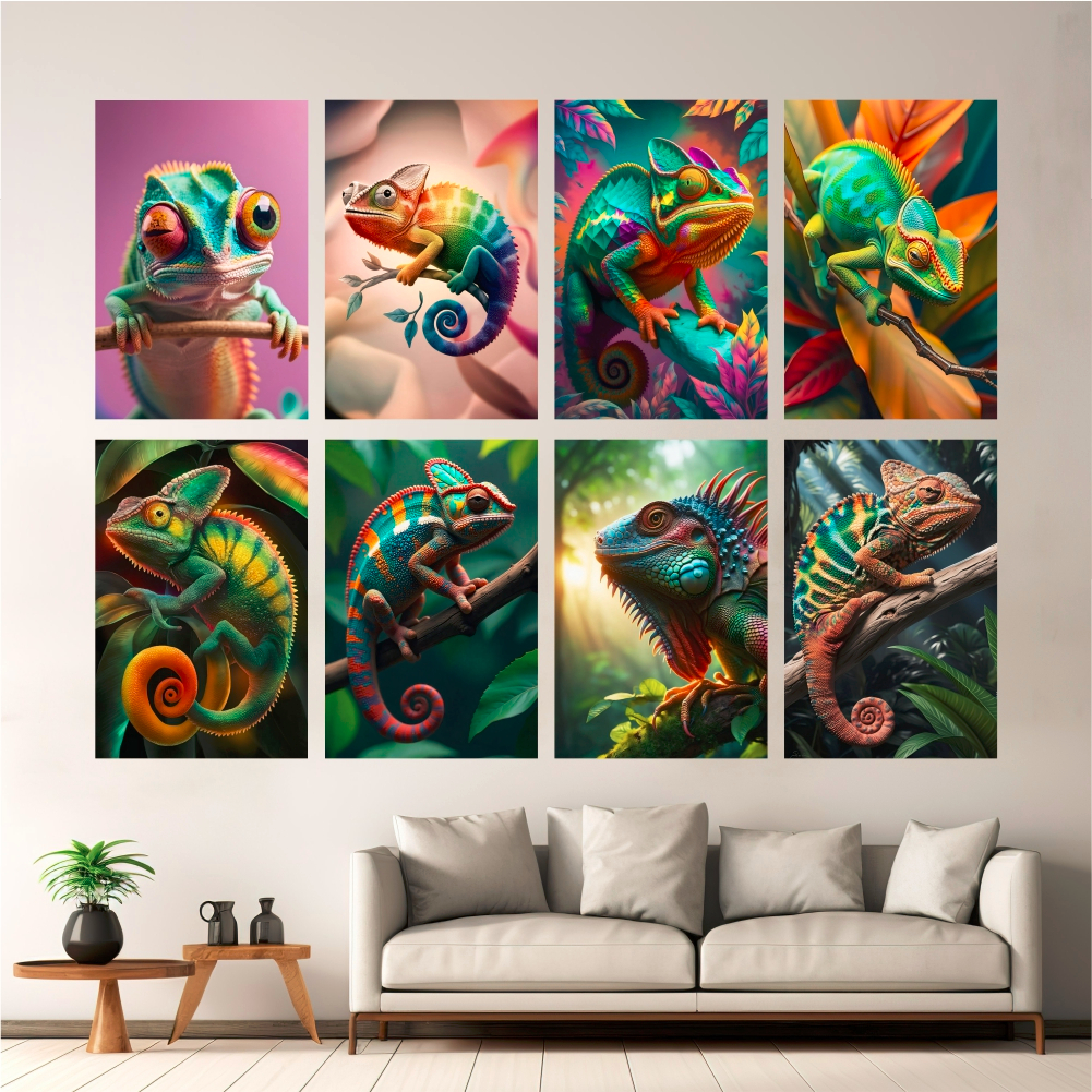 Hiasan Dinding Reptil Cameleon Iguana | Poster Kayu Iguana