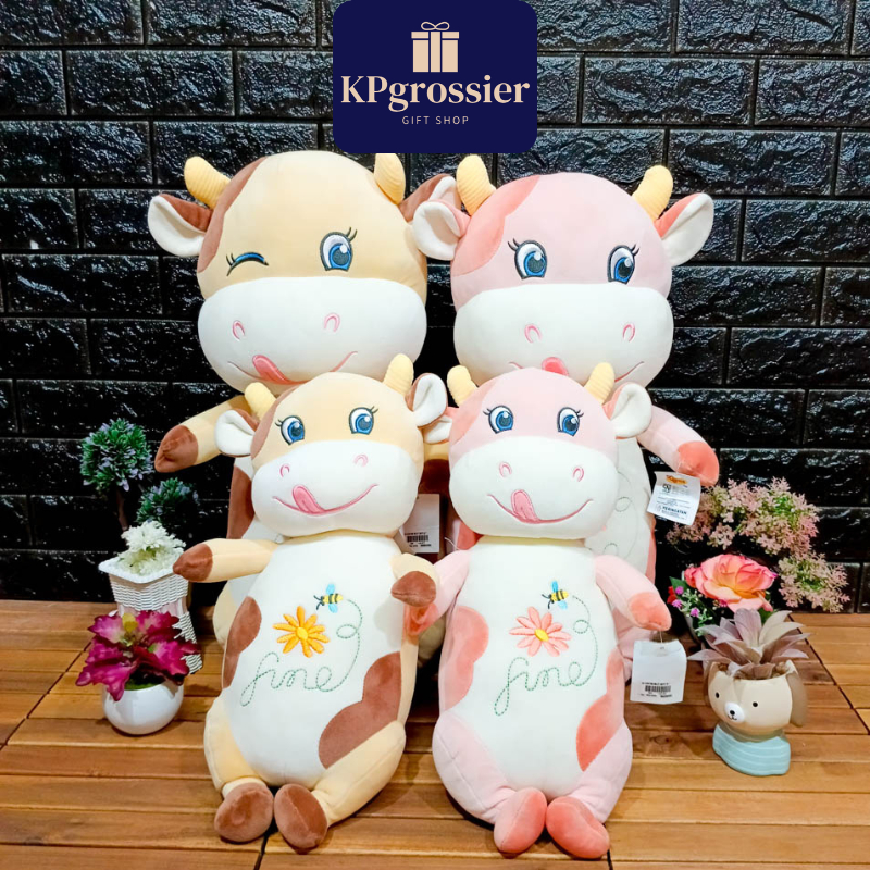 Boneka Sapi Cow Besar Jumbo Lucu Lembut Warna Kuning dan Pink 45 cm dan 67 cm