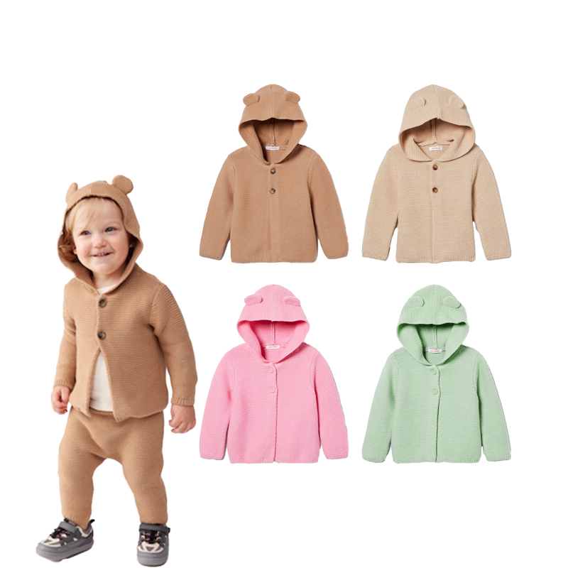 ATASAN SWEATER RAJUT HOODIE BABY KIDS LONGSLEEVE 2 BUTTON