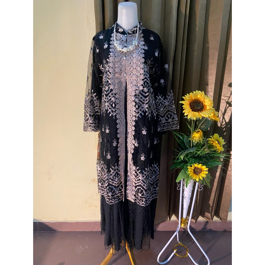 GAUN/GAMIS TILE BORDIR ROMPI LEPAS (KHUSUS HITAM)