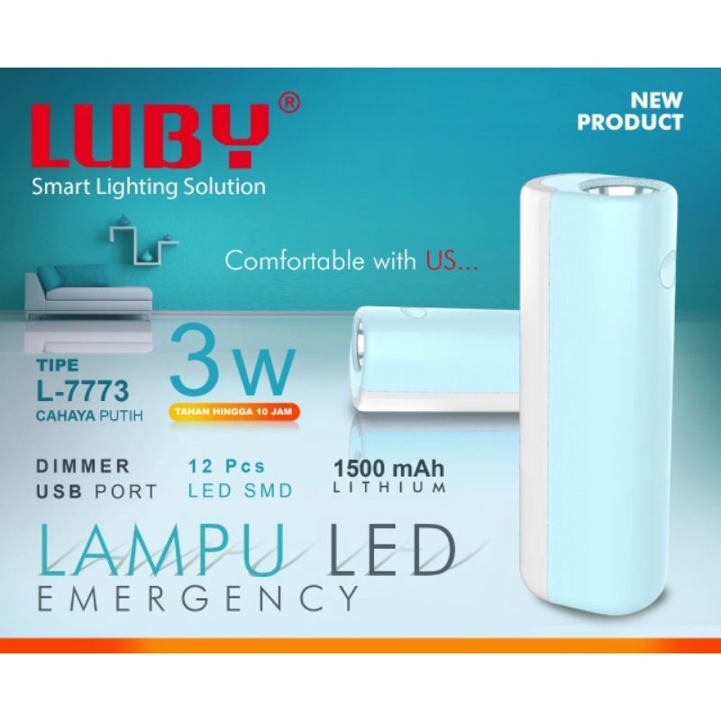 Luby Lampu Emergency LED L-7773 3W + 12 LED SMD DIMMER Super Terang Rechargeable Tahan Hingga 10 Jam