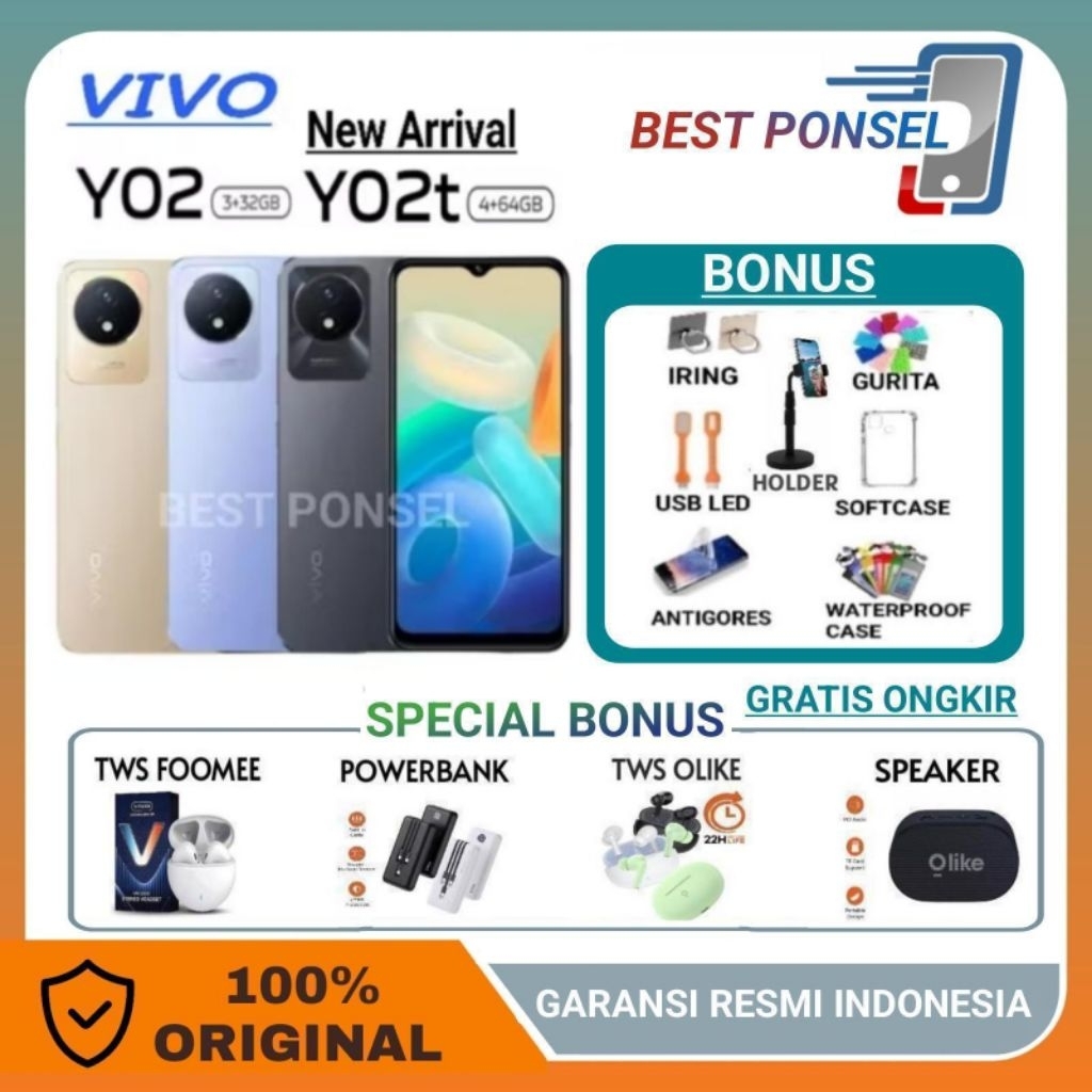 VIVO Y02 RAM 3/32GB | VIVO Y02T 4/64GB | Y21S 4/128GB GARANSI RESMI VIVO INDONESIA