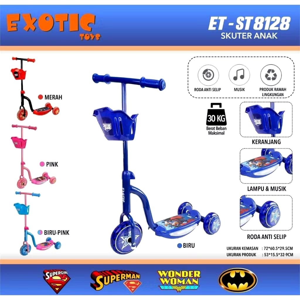 SCOOTER ANAK EXOTIC ET 8128/ OTOPED MUSIC LAMPU REM/ST 8128