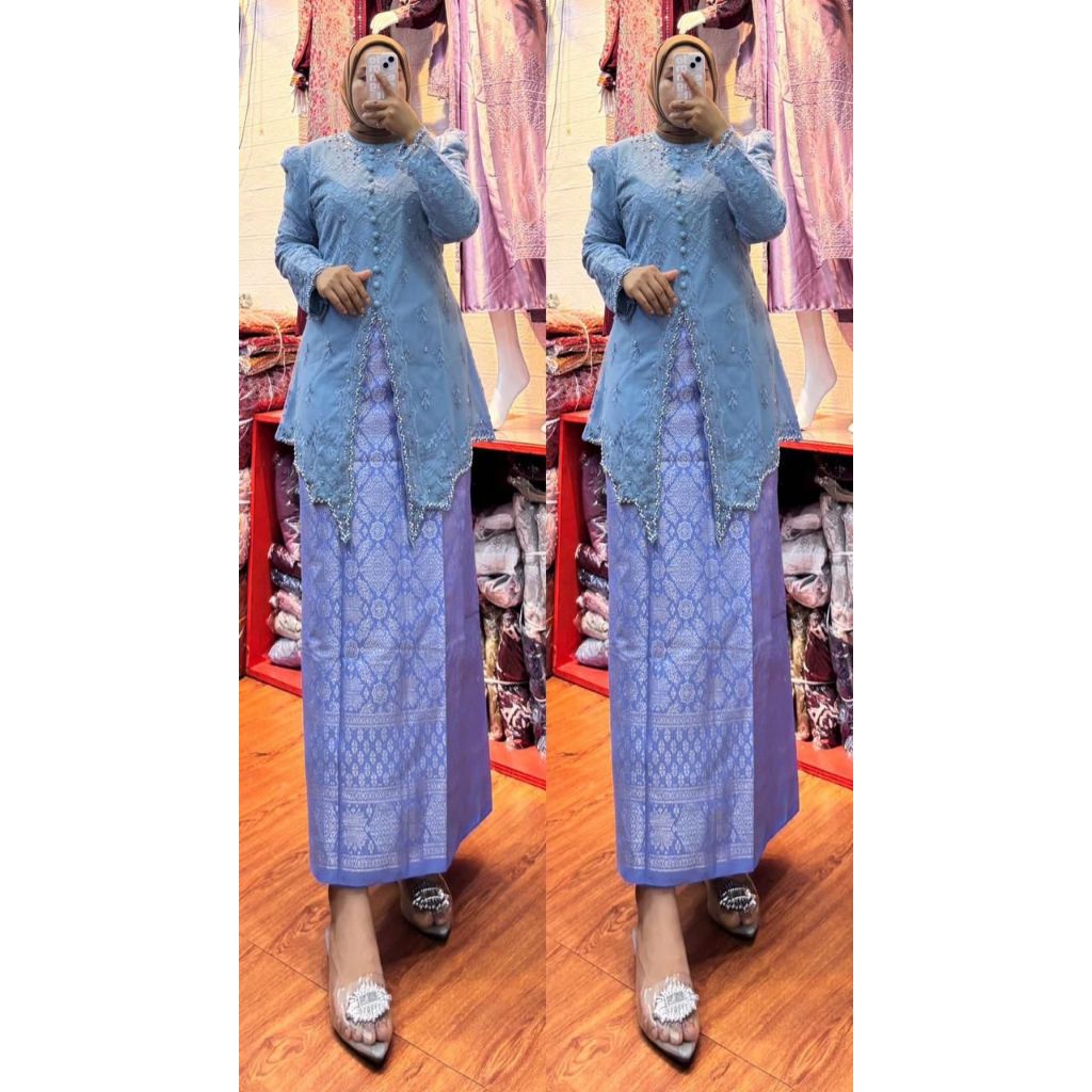 KEBAYA SETELAN BROKAT MUTIARA ROK SONGKET ATASAN BAHAN BROKAT PREMIUM DRESS PESTA MEWAH BAJU UNDANGA