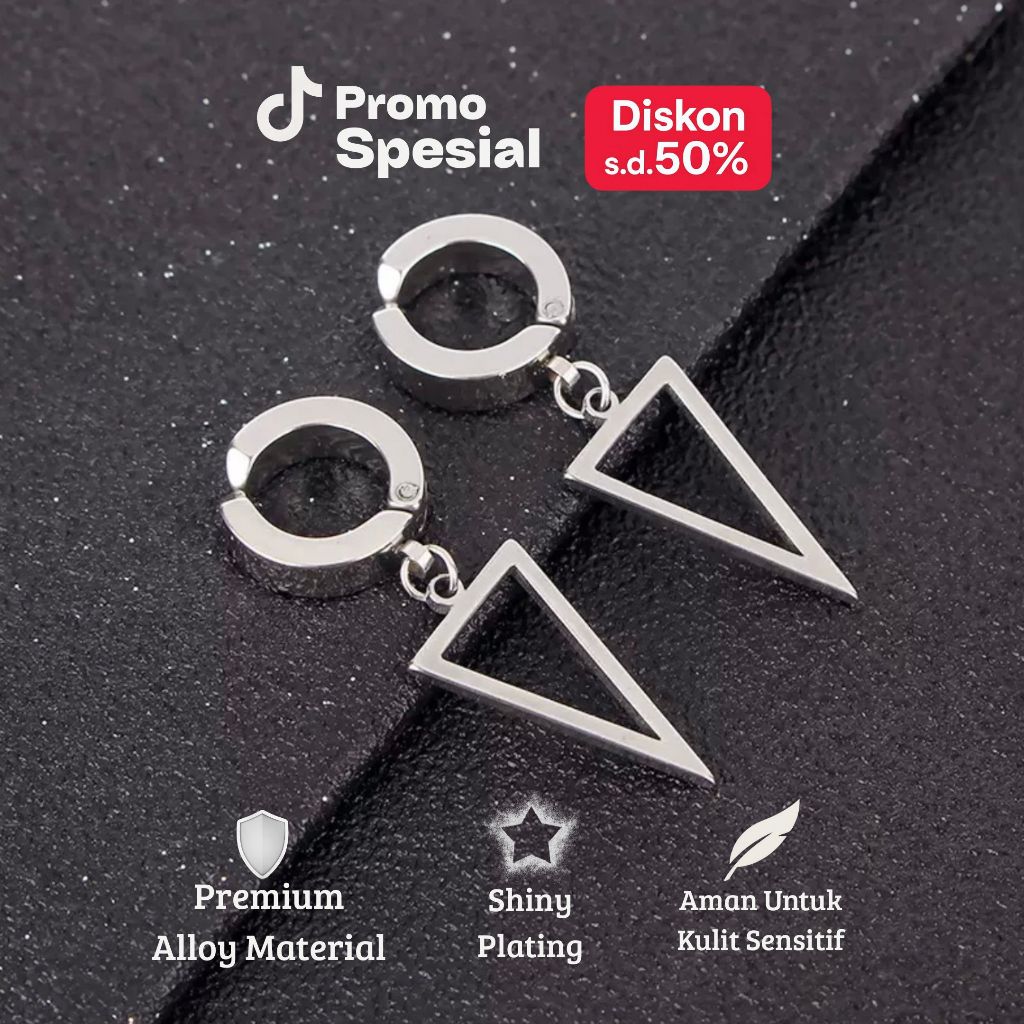 Anting Jepit Stainless Steel Segitiga Hollow Unisex Pria Earrings
